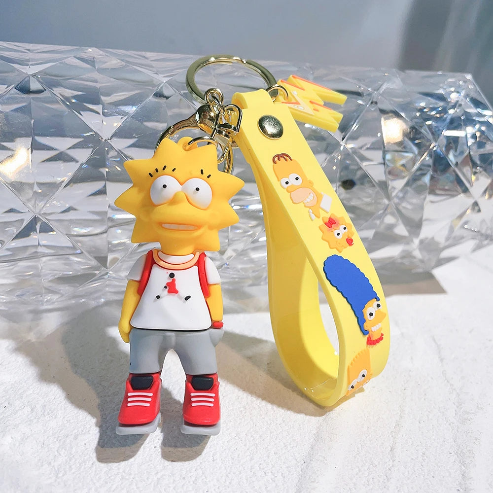 Disney Simpsons Keychain Cartoon Action Figure Key Chain Baby Pendant Couples Fashion Car Accessories Gifts Keyring Cute