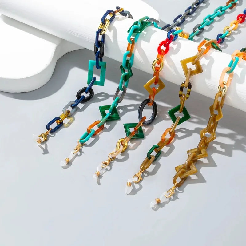 Hot Sale Colorful Mixed Acrylic Hanging Neck Rope Eyewear Glasses Chain Fashion Geometric Buckle Anti-lost Sunglasses Chains