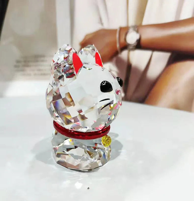 Crystal Lucky Cat Figurines Ornament Fortune Cat Paperweight Collection Craft Favorite Christmas Gift Home Decoration