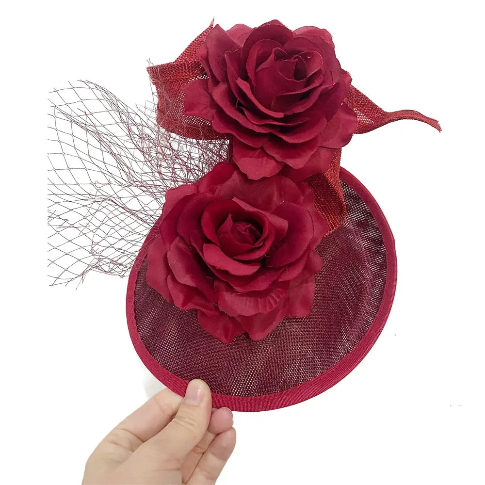 Wedding Fascinators Hot Pink Headpiece Mesh Headwear Wedding Party For Bride Hair Accessories Ladies Formal Dress Fedora Caps