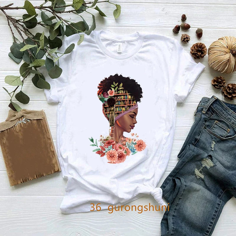 New Nerdy Dirty Inked And Curvy T-Shirt Melanin Black Queen Loves Books T Shirt Women Clothes Short Sleeve 90s Tees Summer Tops