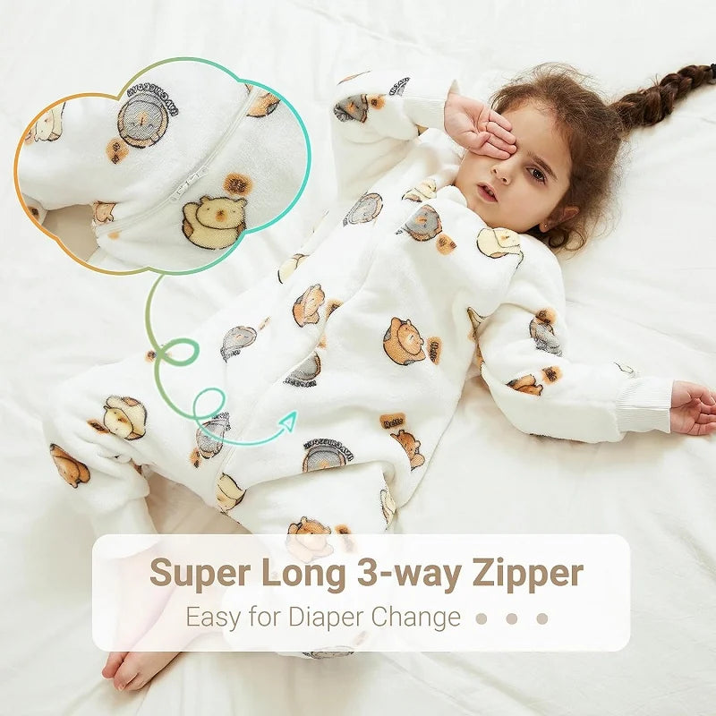 MICHLEY Cartoon Flannel Children Baby Sleeping Bag Sack Warm Winter Clothes Toddler Sleepsack Pajamas For Girls Boys Kids 1-6T