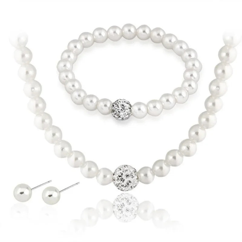 Glamorous Party Accessories Set - Necklace Earrings Ring and Bracelet Ensemble with Imitation Pearls Brides Jewelry for Women