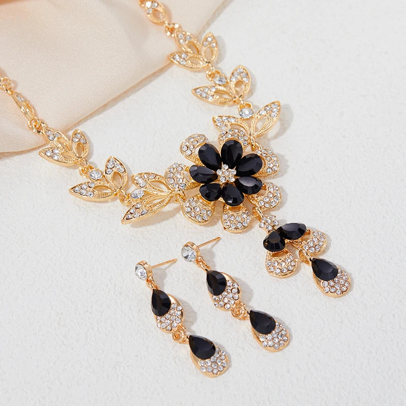 Vintage Painted Daisy Pattern Design Stainless Steel Necklace Earrings Set Female Creative Ethnic Style Jewelry Accessories