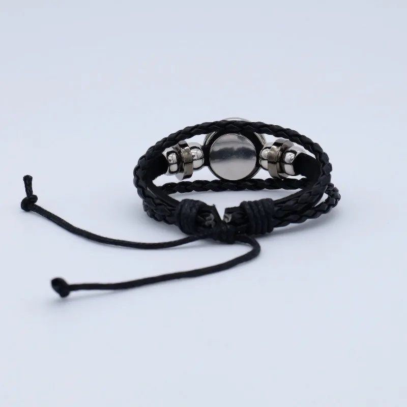 Syria Three Stars Flag Pu Leather Gemstone Bracelet Length Adjustable Men Women Kids Black Hand Rope National Flag Wristband