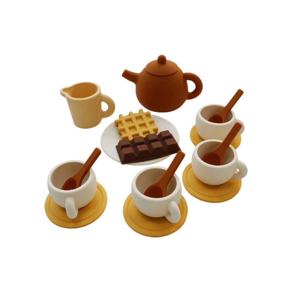 17pcs Silicone Tea Toys Pretend Play Kitchen Accessories Food Playset for Kids Role Play Game for Toddlers Girls Boys Gifts