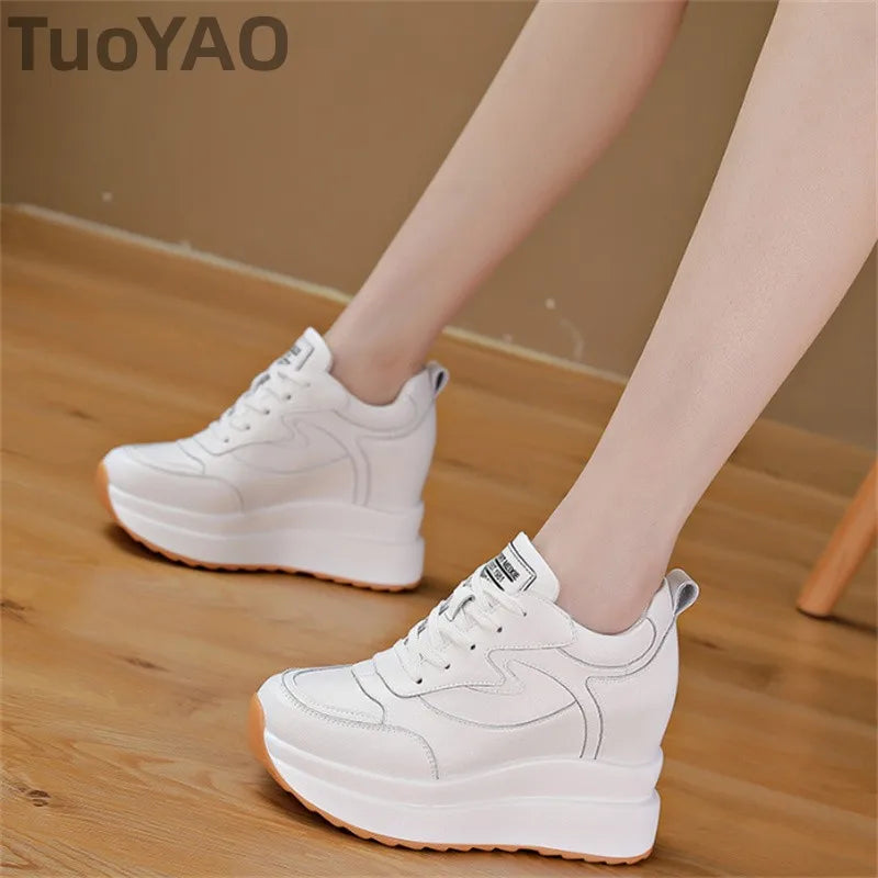 10cm Cow Suede Leather Women Vulcanized Shoes Platform Wedge Skate Boarding High Brand Heels Casual Summer Spring Shoes Size 41