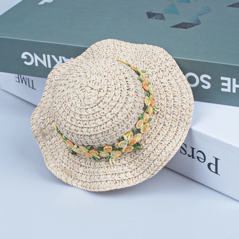 Pets Straw Hat Handcrafted Adjustable Bowknot Summer Spring Cats Dogs Pets Cap Daily Decor Sunhat