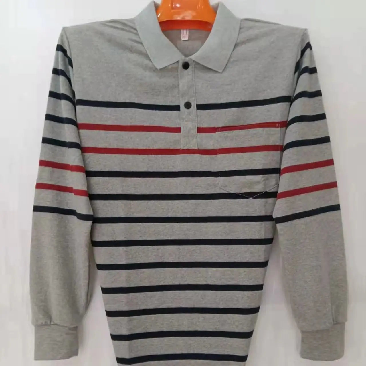 Spring Summer T Shirt for Men Cotton V-Neck Long Sleeve Pockets Comfortable Casual Striped Pullover Formal Clothes