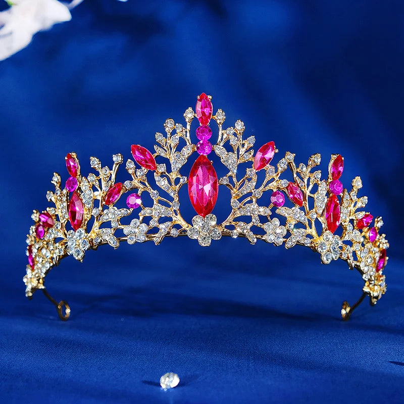 Elegant Rhinestone Bridal Crown Hair Jewelry Pink Crystal Crown Diadem Hair Accessories Headpieces Head Jewelry Wedding Tiara