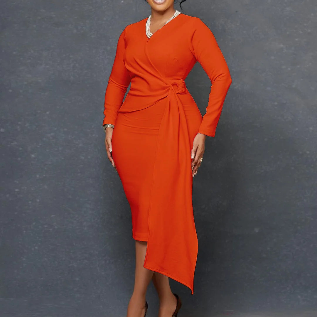 FairyShely Spring 2025 Bodycon Plus Size Dress Women Large Long Sleeve Big Dresses Lady Solid O Neck Party Tight Curvy Dress