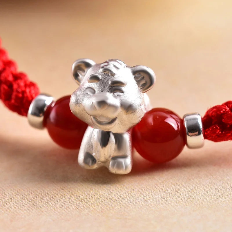 Sterling Silver Red Rope accessories for Women and Men Korean Version of Simple Transfer Bead the Year to the Dog Student Lovers Bracelet