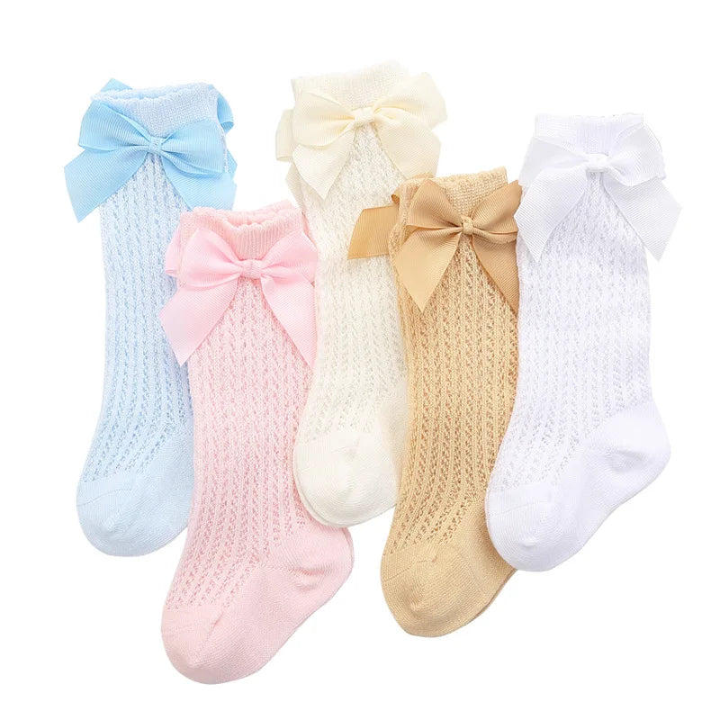 Summer Baby Socks Thin Mesh Mosquito Proof Midtube Socks Large Bow Knee-high Loose Baby Stuff Clothing Accessories Newborn