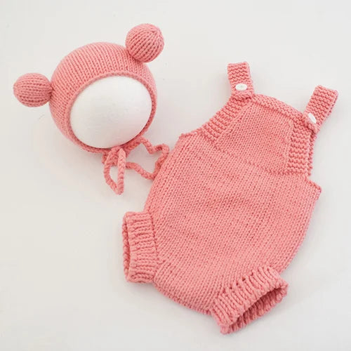 Infant Baby Jungen Mädchen Gestrickte Overall + Hut Einfarbig Neugeborenen Baby Gestrickte Bodys 0-3M Kinder Fotografie Kleidung
