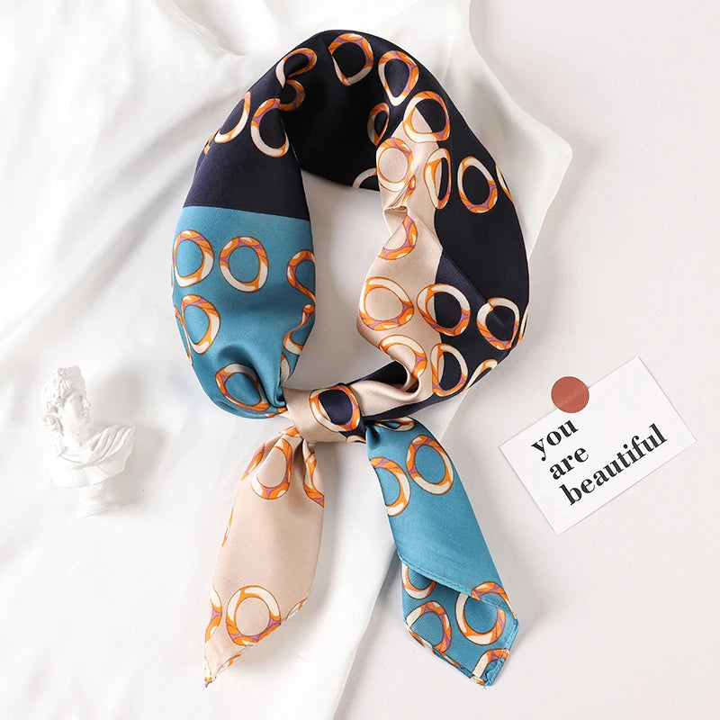 Luxury Brand 2023 Silk Square Scarf Women Cat Neck Hair Tie Band Beach Hijab Kerchief Head Headbands Bandana Female Foulard 70cm