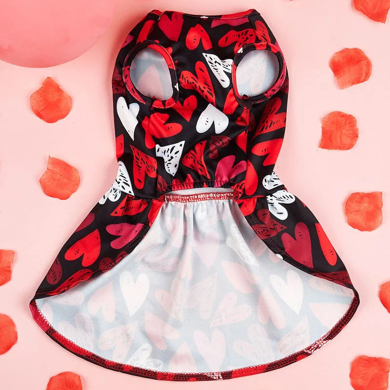 Pet Dogs Princess Dress, Heart Print Tie-up Dog cat Costume Valentine’s Day Party Styling Clothes