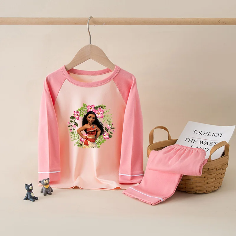 Moana 100% Cotton Kids Boys Girls Pajamas Sets Sleepwear Cartoon Long Sleeve T-Shirt Tops Pants Baby Autumn Clothes