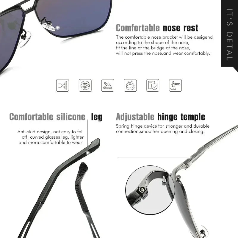 Aluminum Magnesium Square Polarized Photochromic Sunglasses Men Sun Glasses Safety Driving Oculos De Sol Masculino