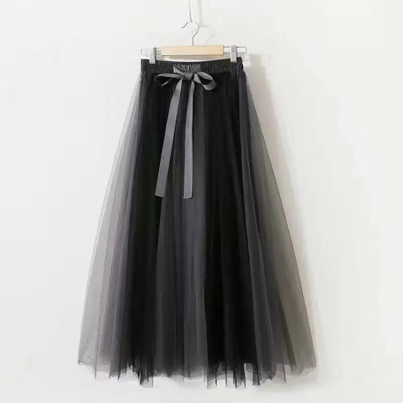 2024 Summer New Korean Elegant Cute Short Sleeved T-shirt+Mesh Midi Skirt Two Piece Suit Women's Loose Top Dress Matching Set