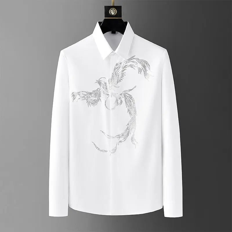 Spring Autumn Fashion POLO Collar Long Sleeve Printing Men's Clothing Business Casual Style Shirts - mon