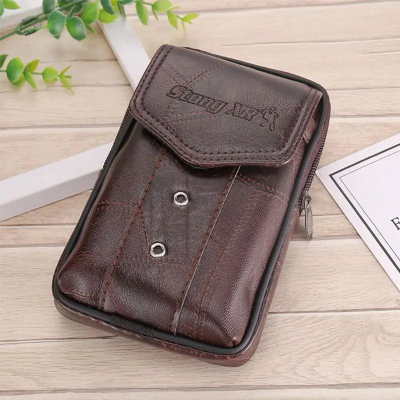 E74B Men Vintage Leather Waist Bag Phone Sport Belt Hip Belt Loop Holster Wallet Carry for Case Purse