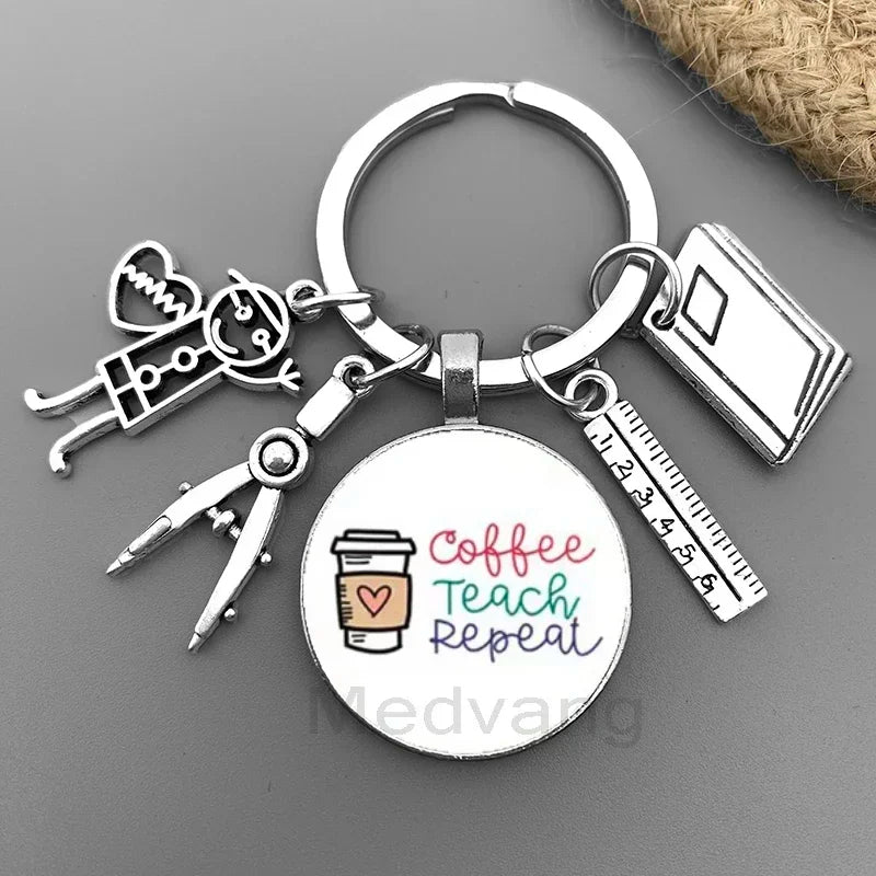New Thank You Teacher Keychain Gift Thanksgiving Teacher Education Pendant Round Glass Keychain Teacher's Day Jewelry Gift