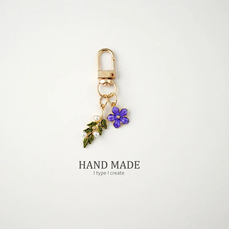 Sunflower Flowers Glass Green Leaf Keychain For Women Trinket Key Chains Ring Car Bag Pendent Charm AirPods Accessories x284