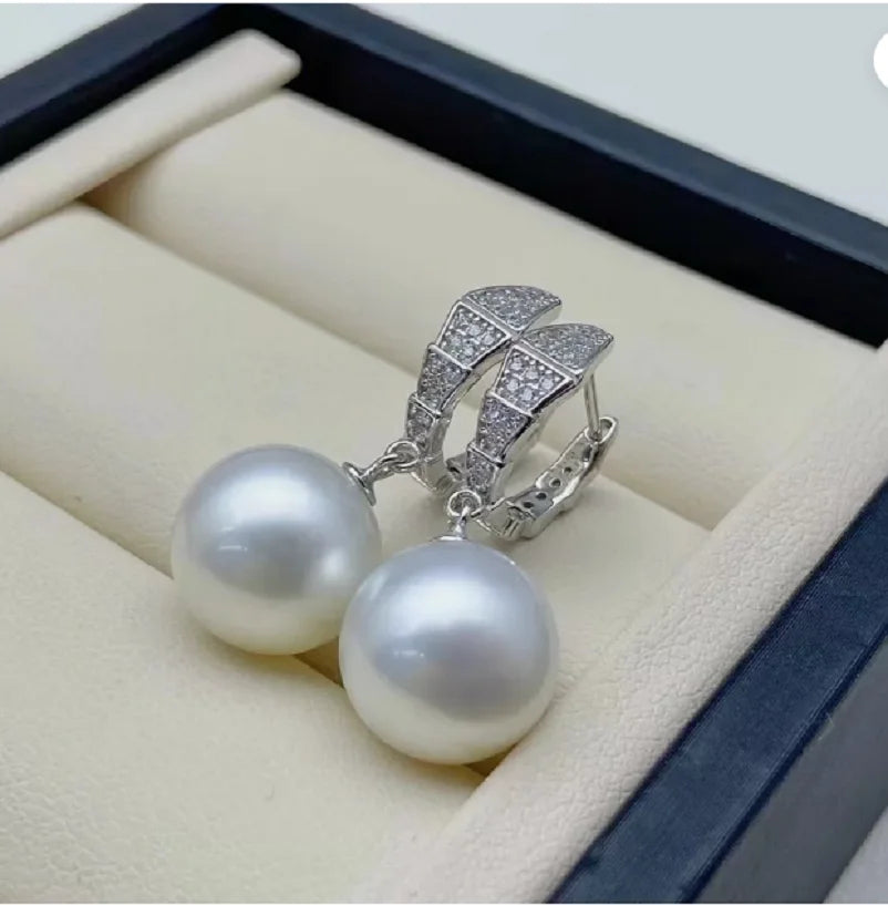 Fashion AAAA++++ 10-9mm Natural akoya Round White pearl earring