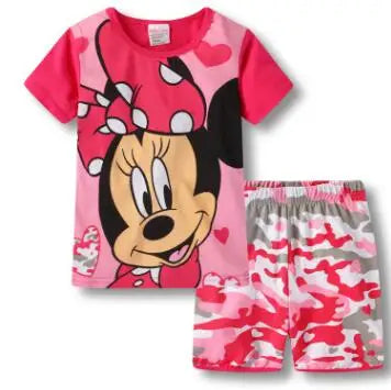 Neue Sommer Kinder Jungen Mädchen Kleidung Baby Baumwolle Prinzessin Pyjamas Sommer Kurzarm Set Cartoon Minnie Kinder Nachtwäsche