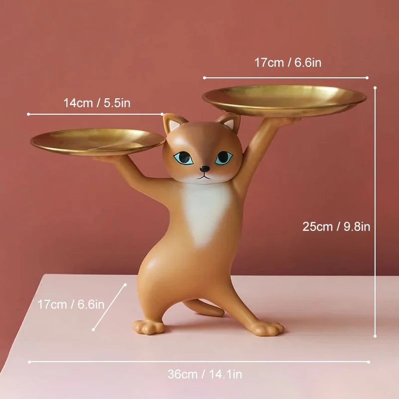 Creative Cat Tray Resin Statue Bedroom Entrance Home Office Table Desk Decor Key Candy Container Storage Sculpture Figurines