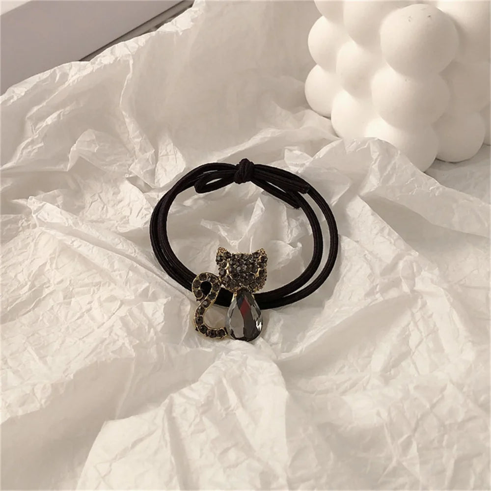 Exquisite Crystal Cat Hair Ropes Women Elastic Rubber Bands Temperament Rhinestone Hair Band For Girl Ponytail Scrunchies