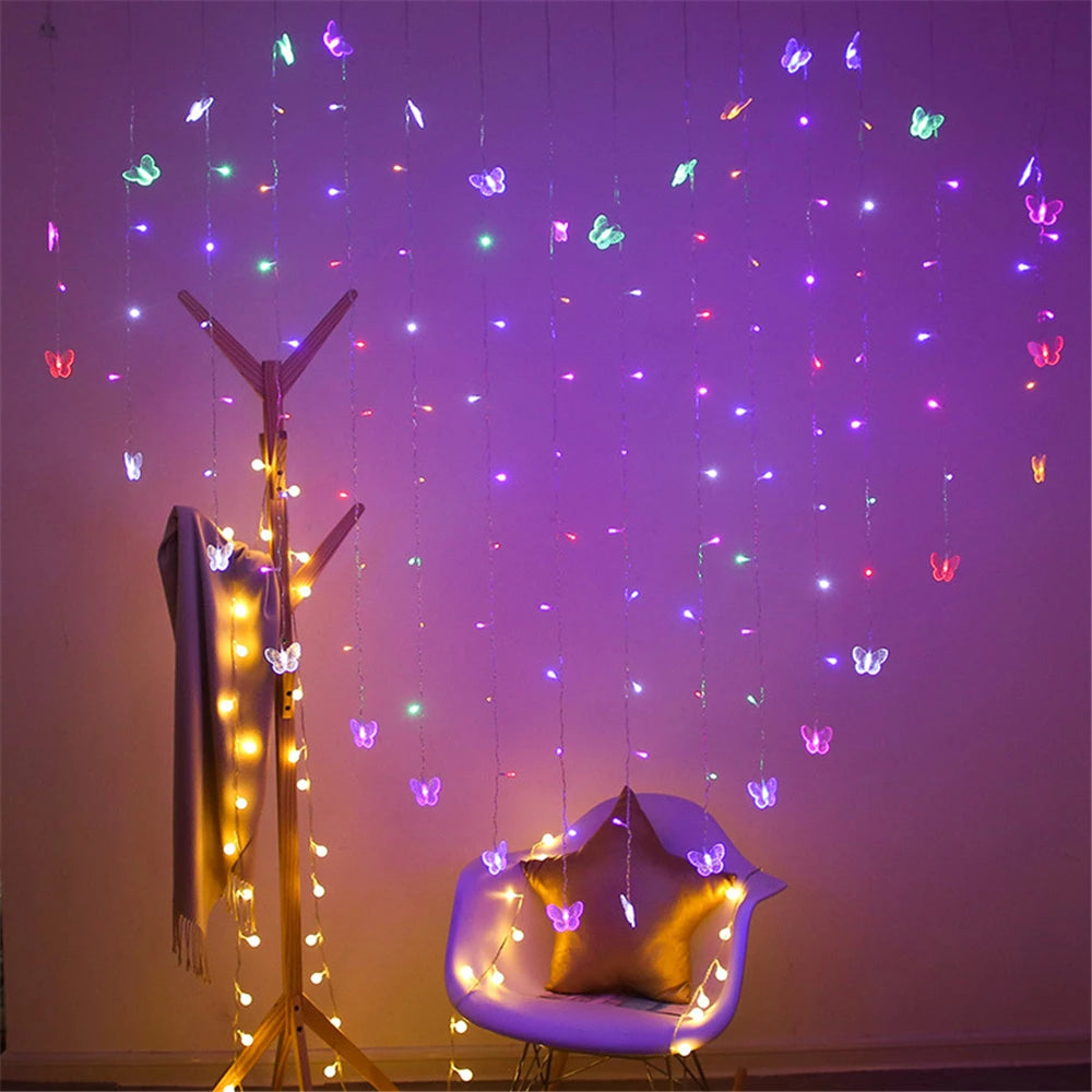 Led Heart String Lights For Room Heart Curtain Light With Photo Clip Butterfly Ornaments Valentine Wedding Decorations 2mX1.5m