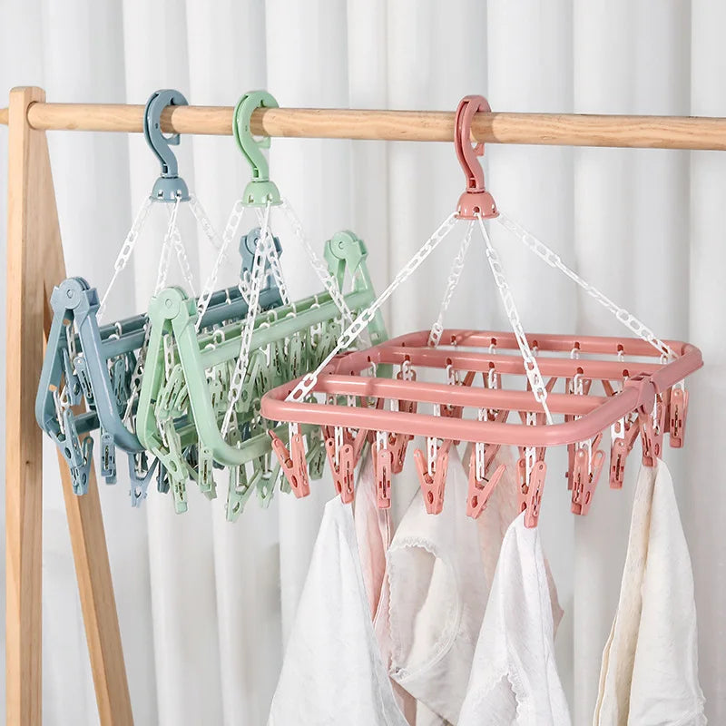 Wäscheständer mit 32 Klammern und Abtropffläche, faltbares Hängegestell für Socken, BHs, Handtücher, Unterwäsche, Mützen, Schals, Hosen, Babykleidung