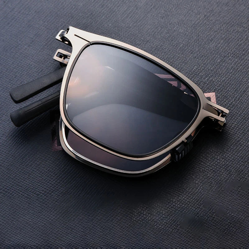 1PC Portable Fishing Polarized Retro Square Sunglasses HD Fashionable New Ultra Light Stainless Steel Folding Sunglasses