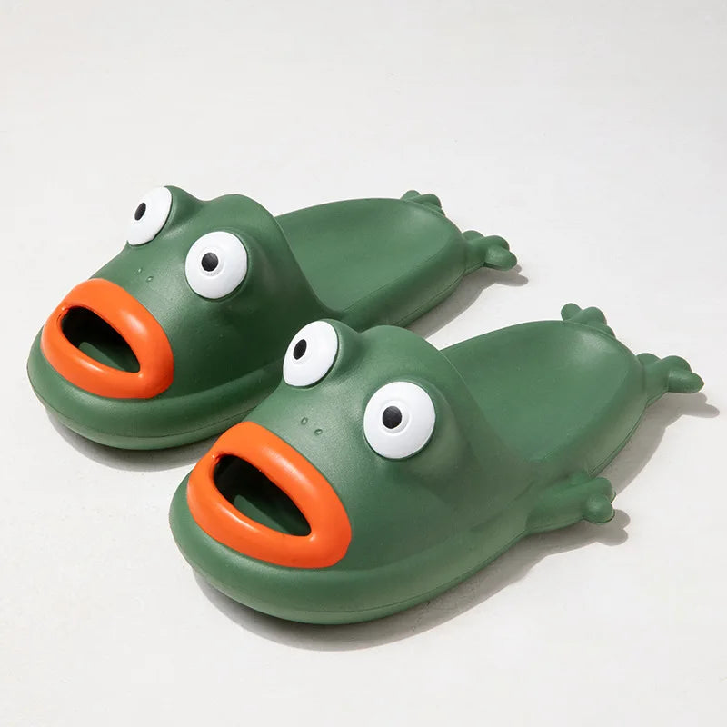 Wacky Frog Slippers for Couple Casual Cartoon Beach Shoes Women Slides Summer Open Toe Slipper Sandal Home Flip Flops Footwear
