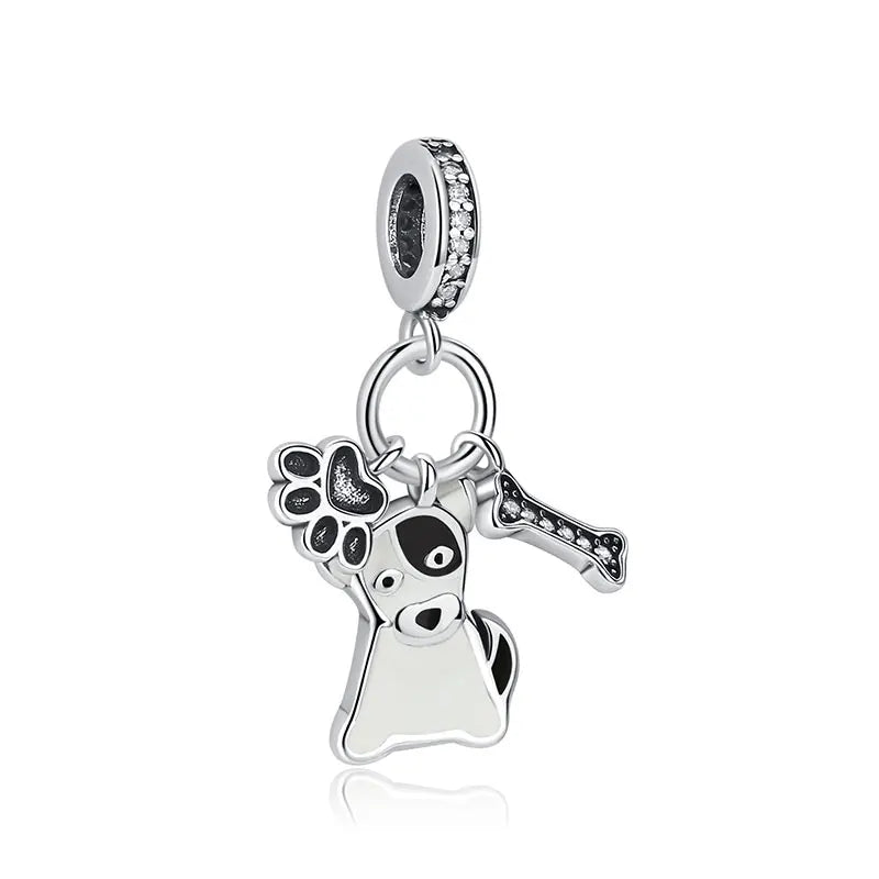 Original Silver Plated Charms For Women Love Pet Dog Cat Paw Print Pendant Beads Fit Pan Bracelets Necklaces DIY Luxury Jewelry