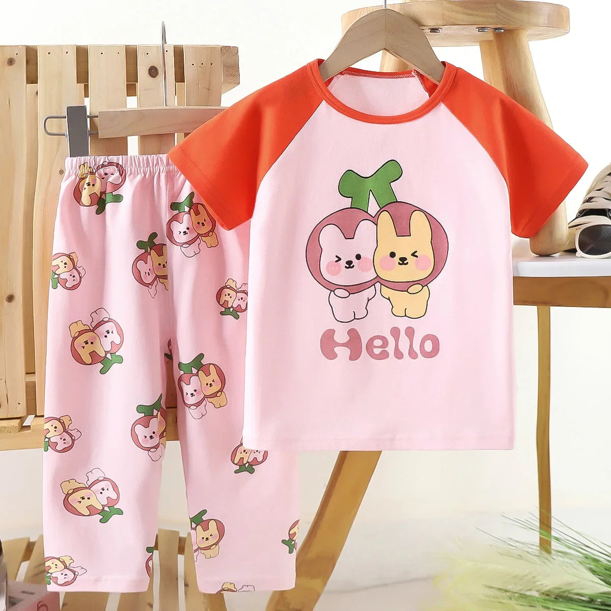 Children's Short Sleeve Set Cotton Summer Baby T-shirt Boys' Homewear Girls' Pajamas Summer Clothing Toddler Clothes Kids Sets