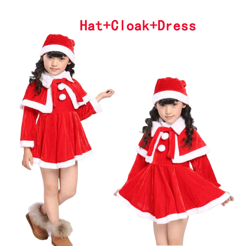 New Year Kids Santa Claus Toddler Baby Red Xmas Clothes Party Red Dress Set for Children Christmas Costume Santa Claus Set