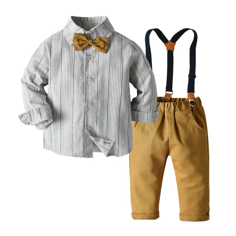 Toddler kids Suit Handsome Long-sleeved Shirt Suspender Trousers Two-piece School Uniform for Boys 0-5 Y Kids Clothes Set