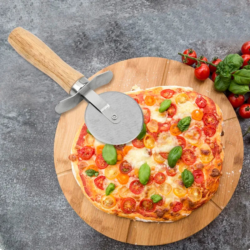 Stainless steel pizza cutter Wooden handle pastry pasta dough cutter Cutting Wheel Slicer Baking tools Kitchen tool