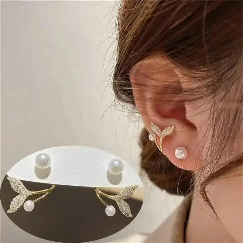 925 Silver Needle Korean Fashion Crystal Heart Earrings For Women Jewelry 2024 Trending Women's Red White Pearl Drop Earrings