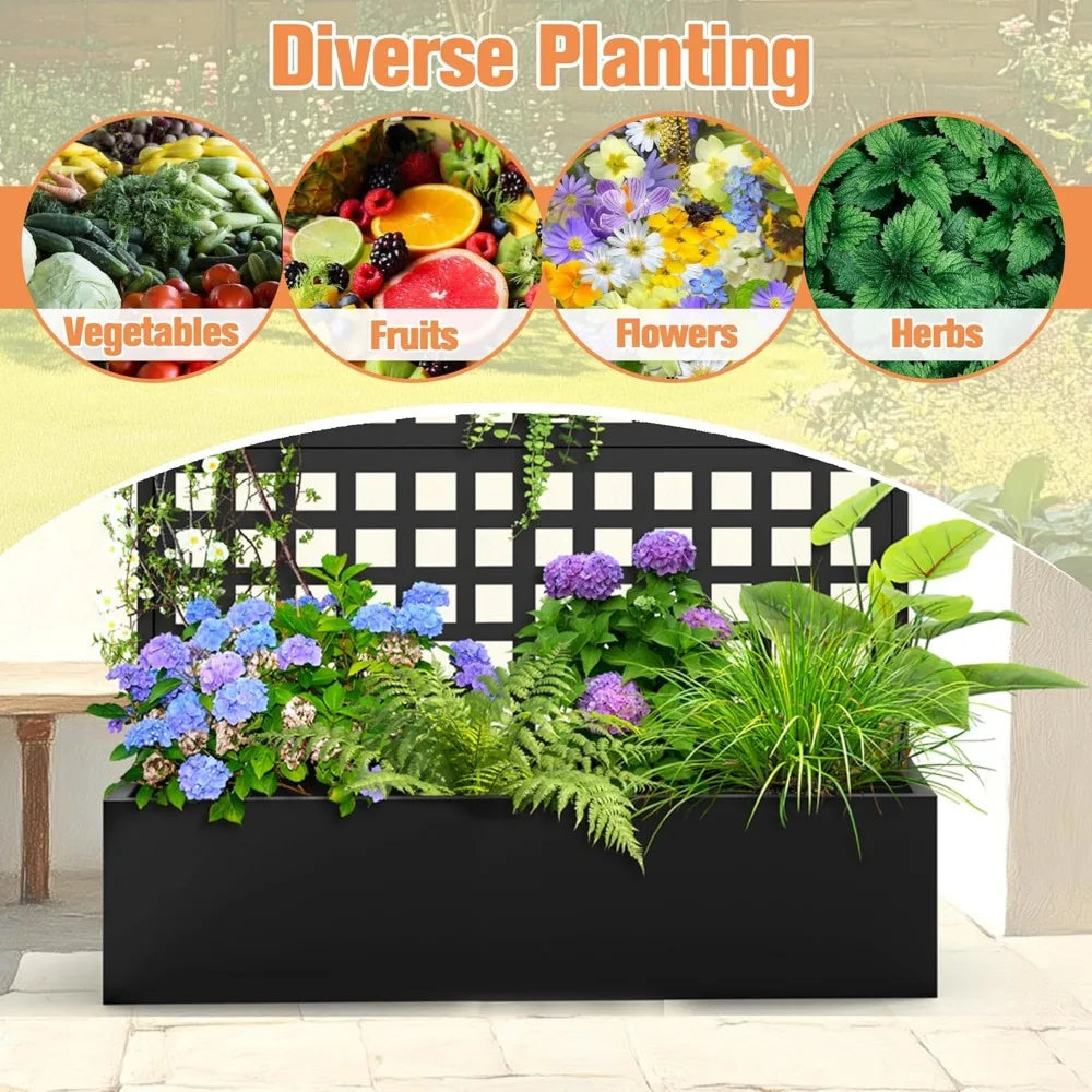 Metal Planter Box with Trellis Raised Garden decoration Bed with Trellis 71"x47"x16", Trellis with Planter Box & Privacy Screen