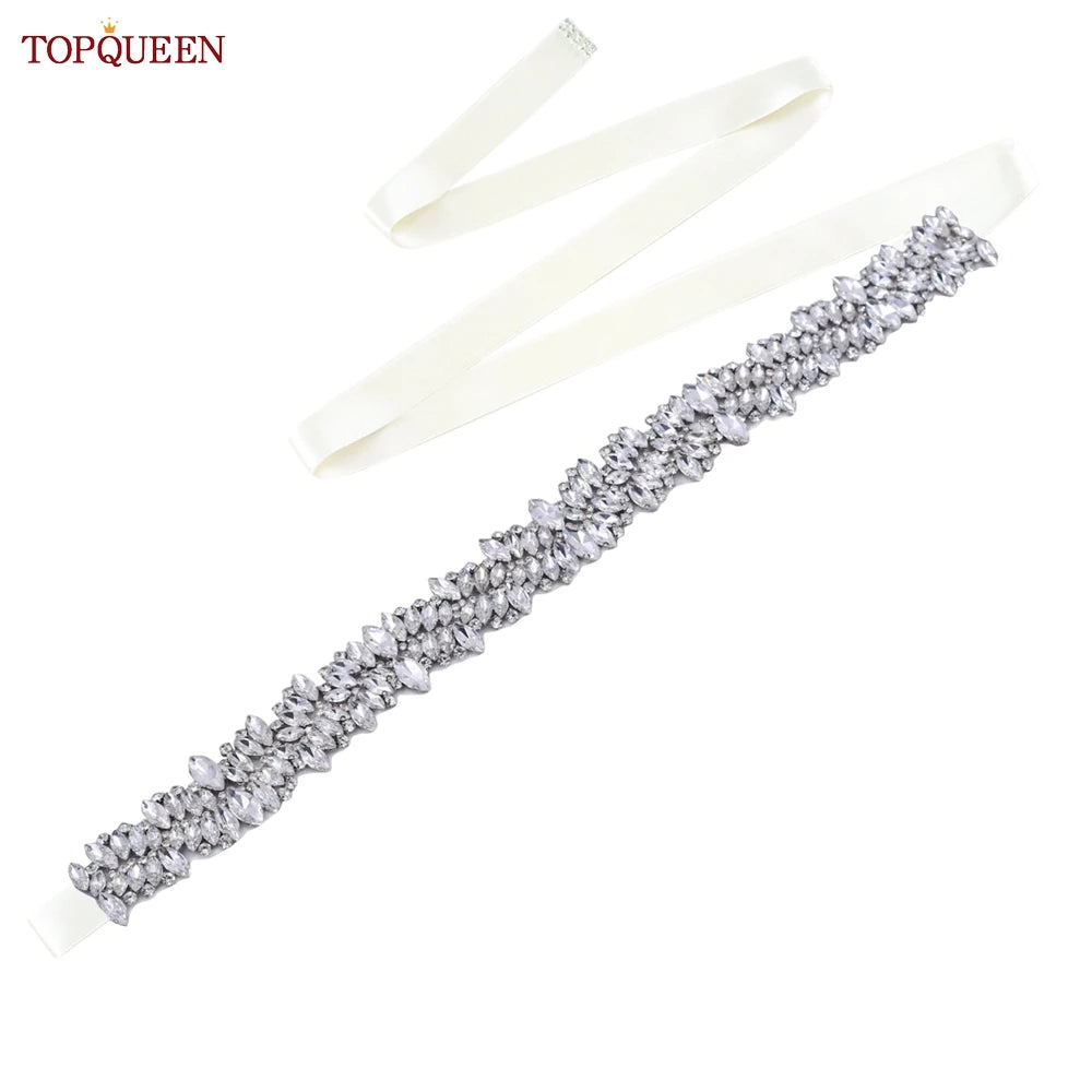 TOPQUEEN S81 Woman Bridal Wedding Decorative Belt for Party Evening Dress Accessories Female Fashion Belts Silver Rhinestones