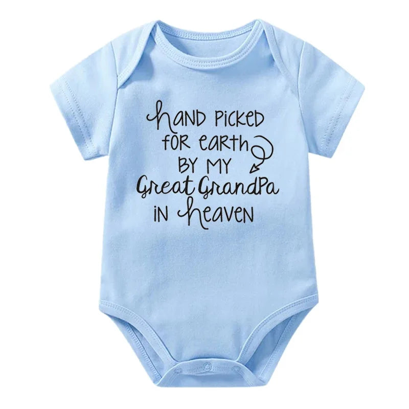 Baby Body, handverlesen für die Erde von meinem Urgroßvater im Himmel, bedruckt, Neugeborenen-Strampler, Baumwoll-Body, Babykleidung für Mädchen und Jungen