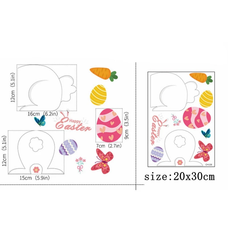 Happy Easter Window Stickers Rabbit Eggs Chick Wall Stickers Easter Decorations for Home 2022 Easter Party Bunny Wall Decals