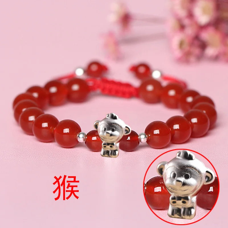 Sterling Silver Red Rope accessories for Women and Men Korean Version of Simple Transfer Bead the Year to the Dog Student Lovers Bracelet