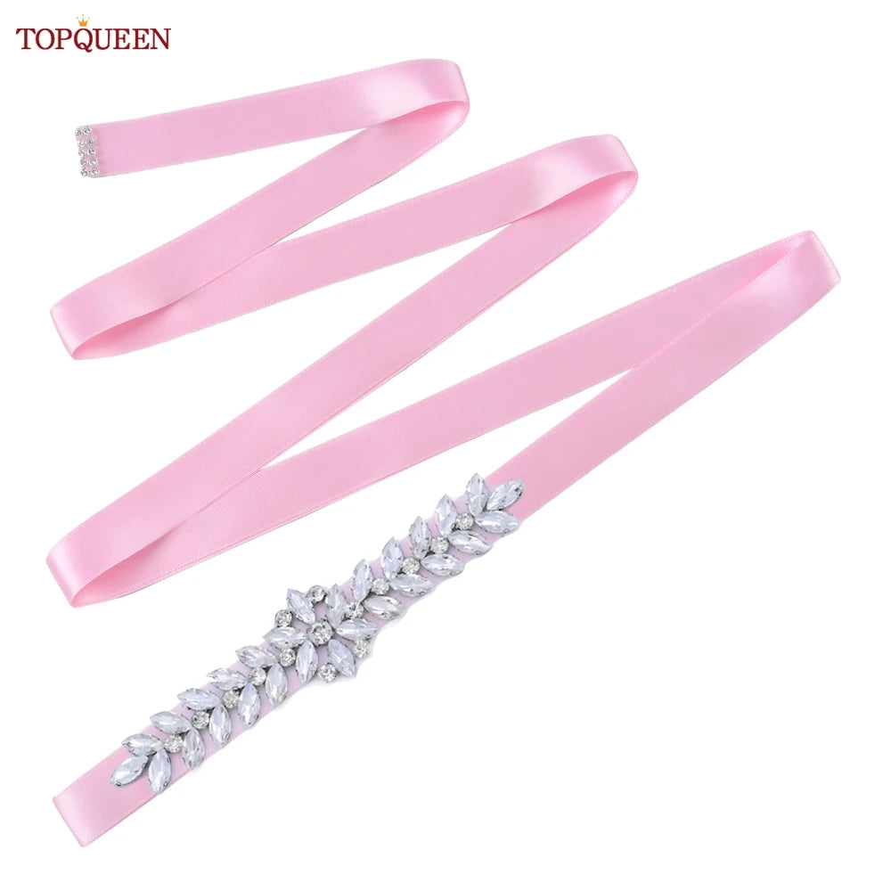 TOPQUEEN Wedding Dress Belt Sash Banquet Party Accessories Bridal Belt Silver Rhinestone Handmade Applique S69