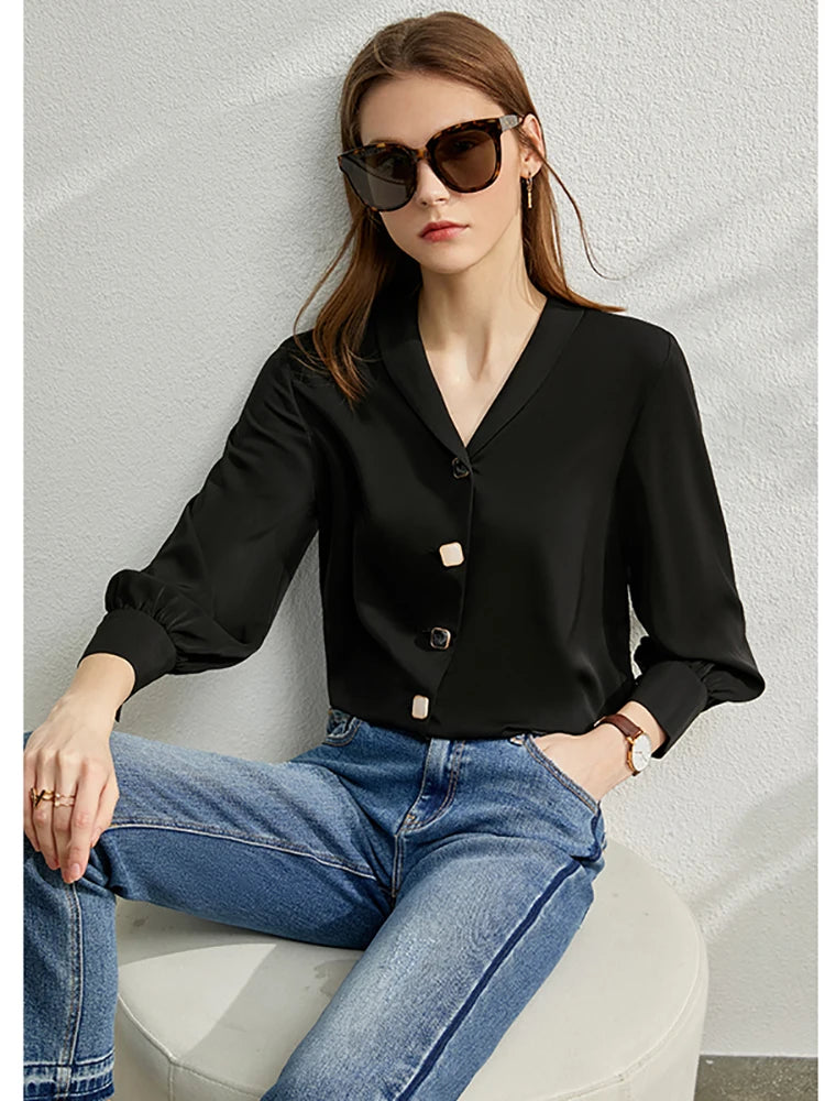 Amii Minimalism Blouse Women Spring Vneck Solid Chiffon Blouse Office Lady Casual Shirts Elegant Blusas Female Tops 12030219 clothes