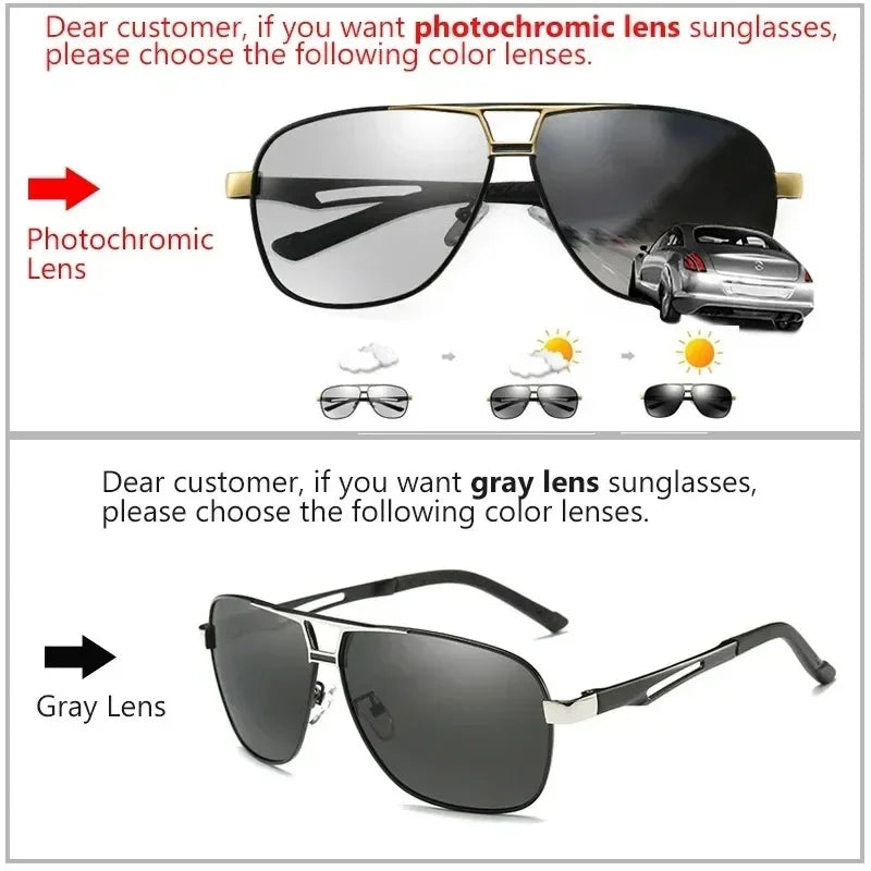 Aluminum Magnesium Square Polarized Photochromic Sunglasses Men Sun Glasses Safety Driving Oculos De Sol Masculino