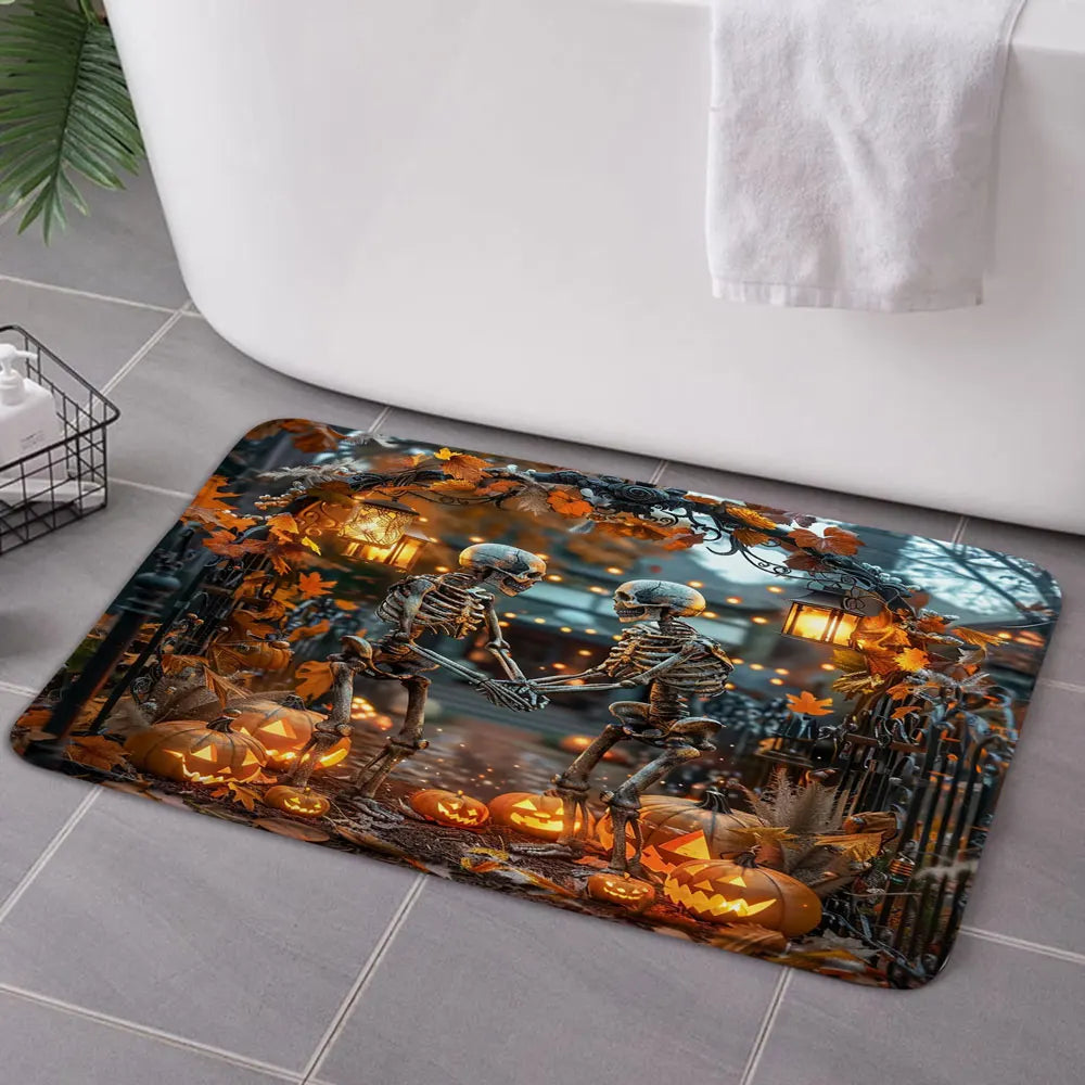 Funny Ghost Shower Curtain Set Halloween Skull Bat Flower Pumpkin Bath Screen Bathroom Mat Non Slip Rug Carpet Toilet Cover Home improvement decortion